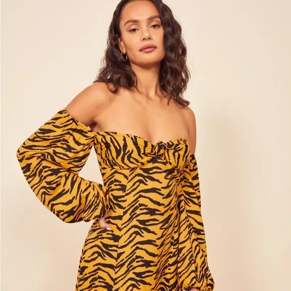 Reformation Roshay‎ Tiger Print Tigress Mini Dress 8 - Picture 2 of 10